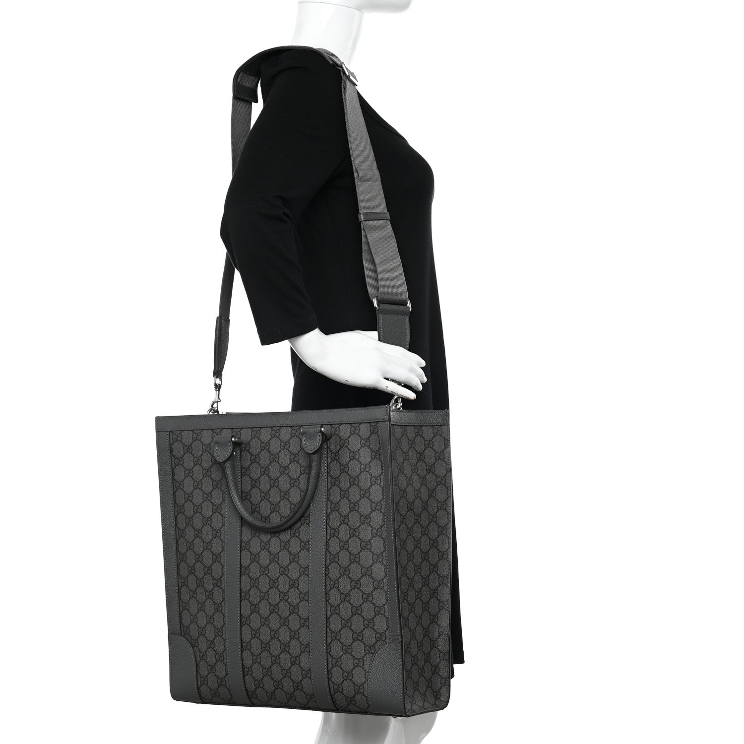 Gucci GG Supreme Monogram Textured Dollar Calfskin Medium Ophidia Tote Grey Black Graphite Grey 2 of 10