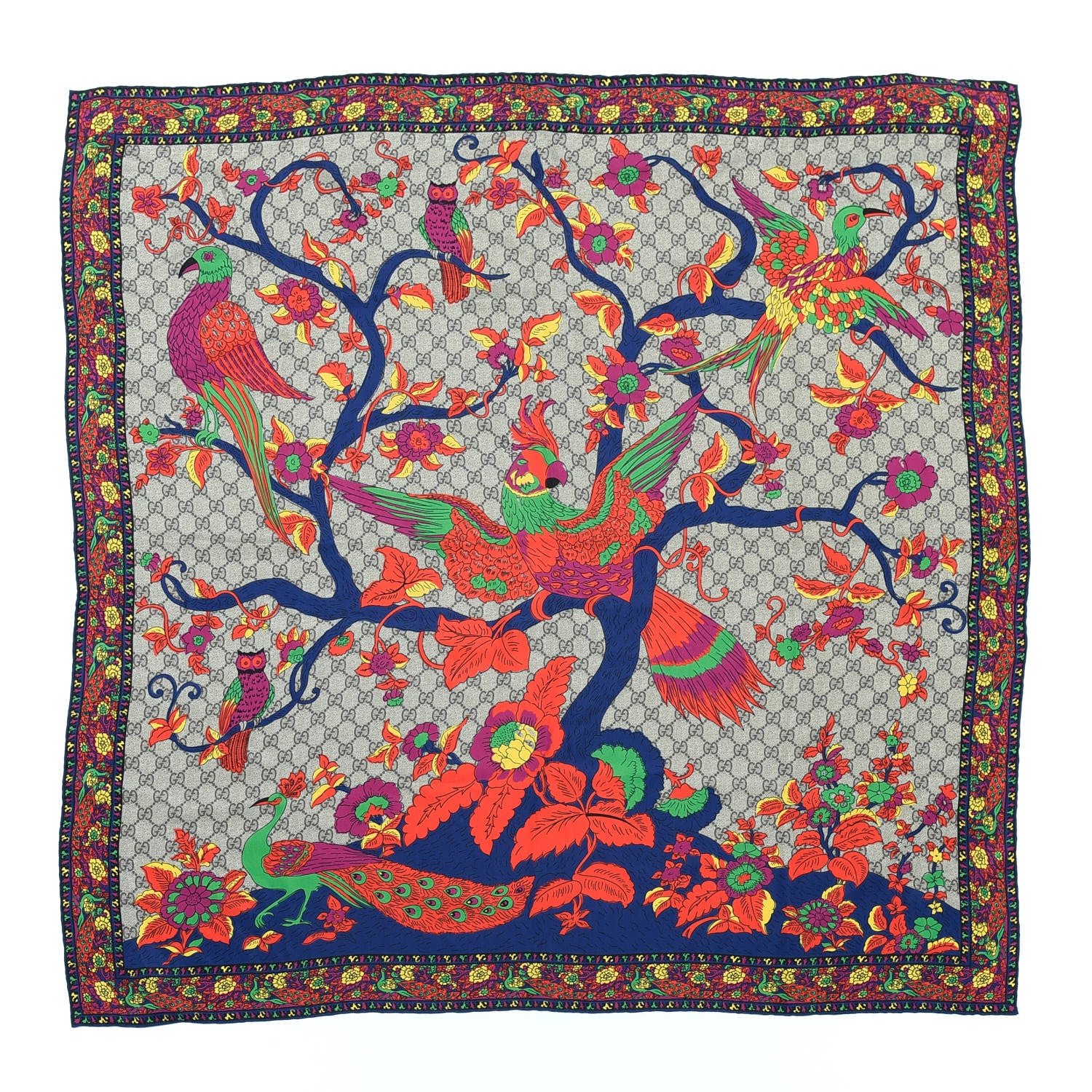 Gucci Silk Monogram Floral Birds Square Scarf Multicolor 1 of 3