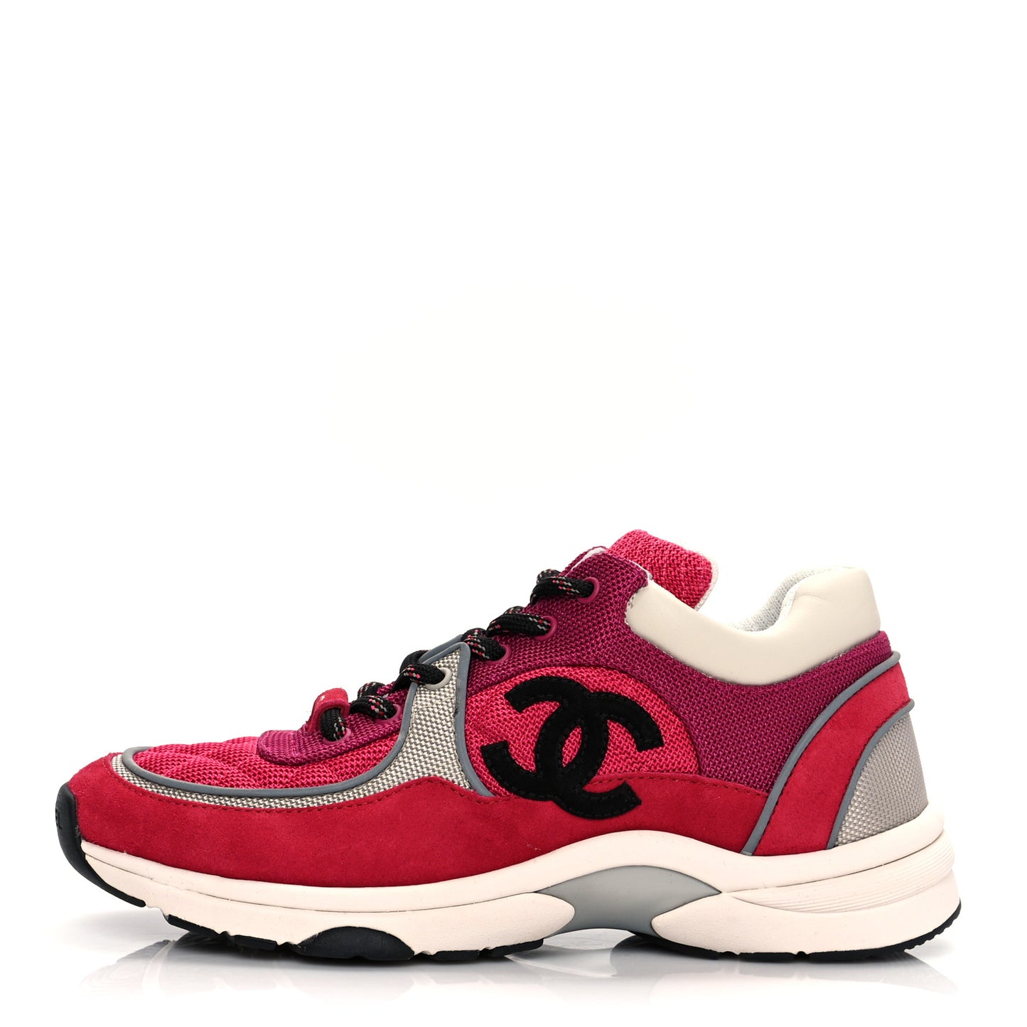 Mesh Suede Calfskin Grained Calfskin Womens CC Sneakers 38.5 Dark Pink Silver