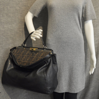 Fendi Goatskin Zucca Large Peekaboo Iconic Satchel Black Tobacco 3 of 12