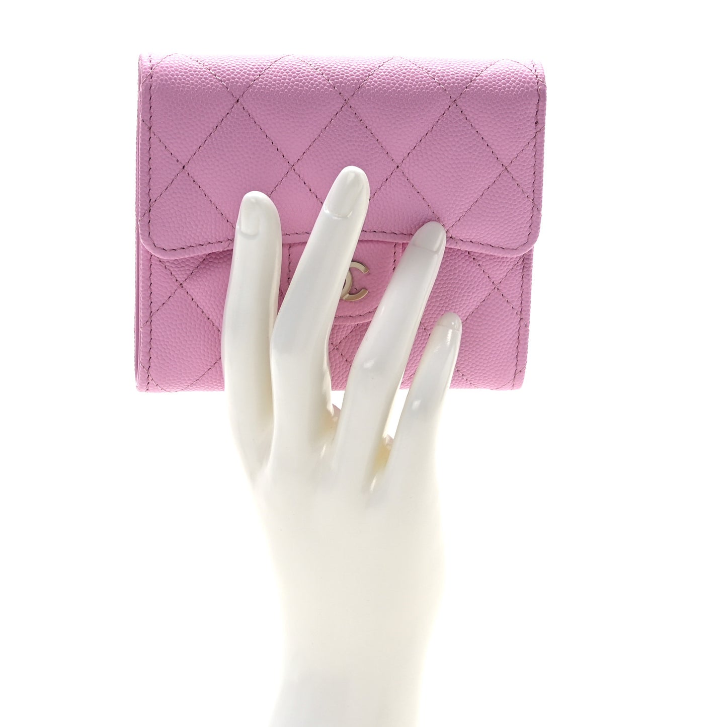 Caviar Quilted Compact Flap Wallet Pink