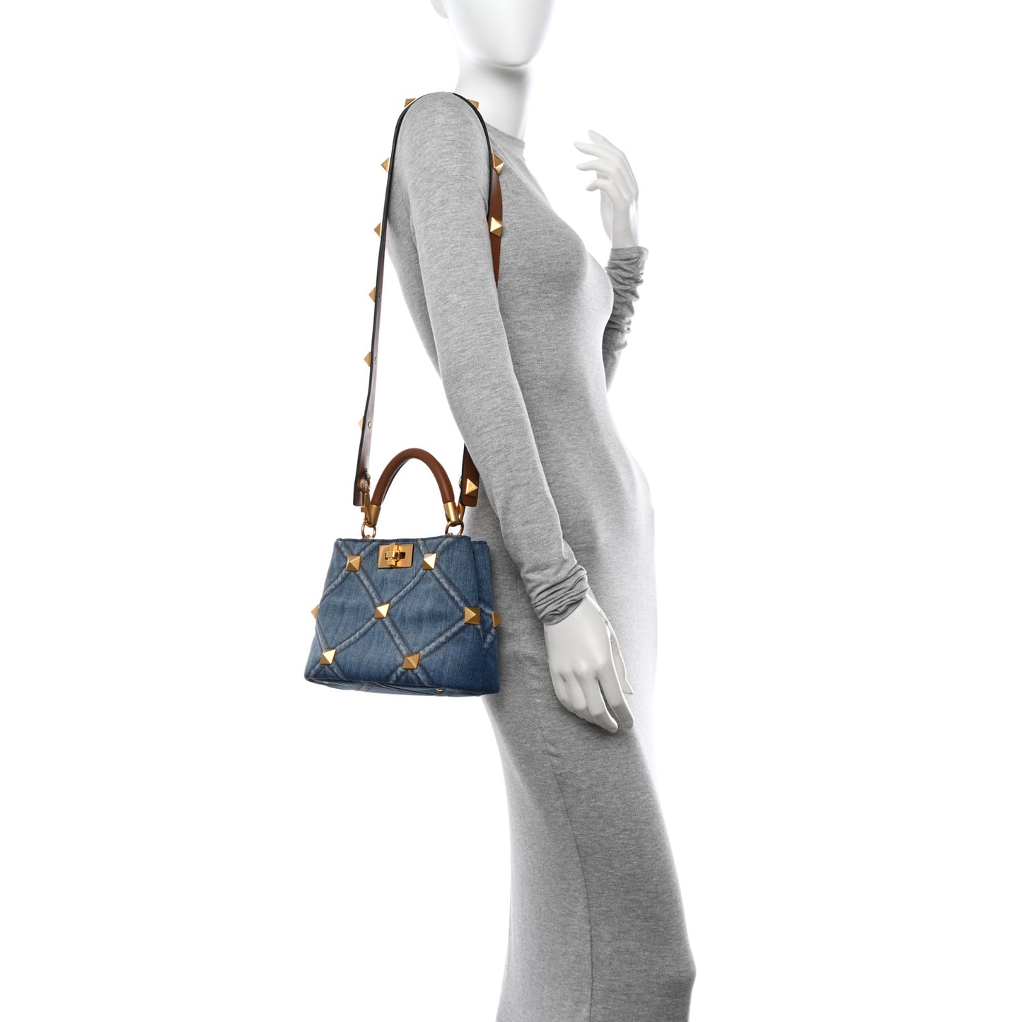 Denim Small Roman Stud The Handle Bag Light Denim Selleria