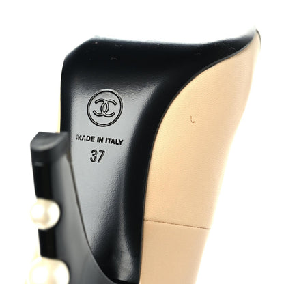 Chanel Lambskin Grosgrain Cap Toe Pearl Pumps 37 Black 6 of 8