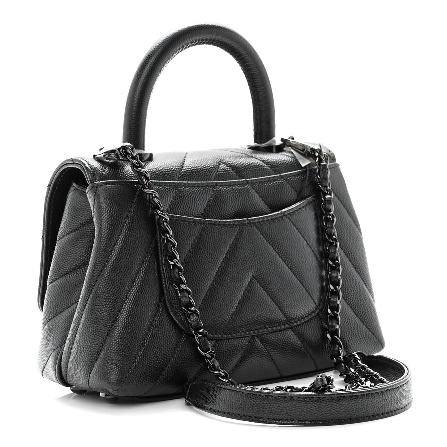 Caviar Chevron Quilted Extra Mini Coco Handle Flap So Black