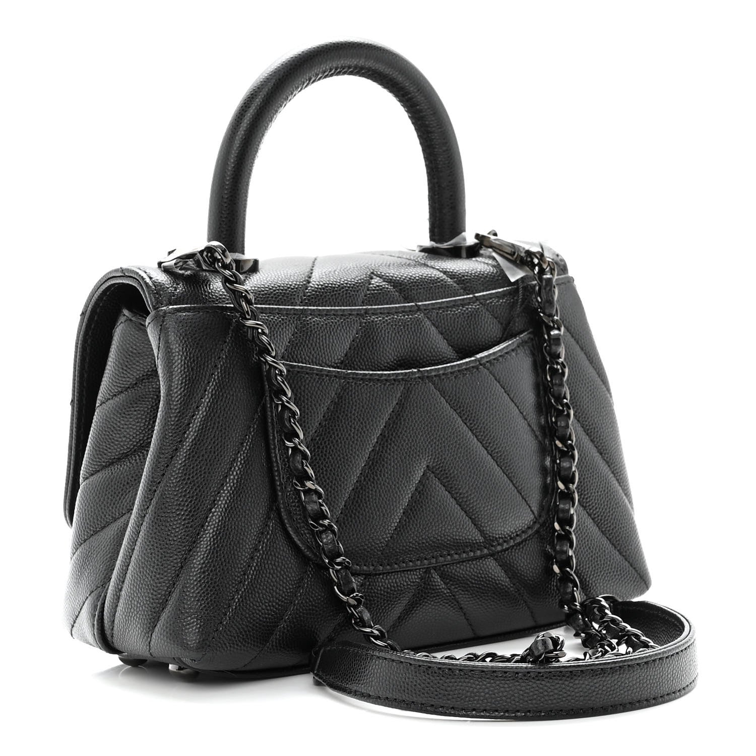 Chanel Caviar Chevron Quilted Extra Mini Coco Handle Flap So Black 3 of 10