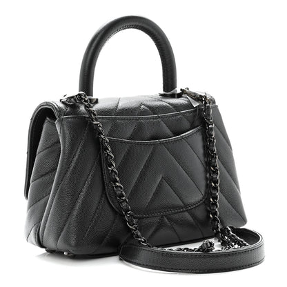 Chanel Caviar Chevron Quilted Extra Mini Coco Handle Flap So Black 3 of 10