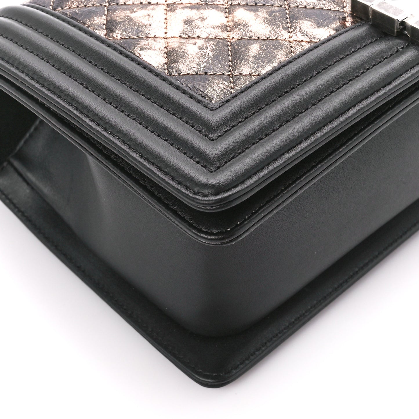 Cracked Metallic Calfskin Quilted Medium Boy Flap Black