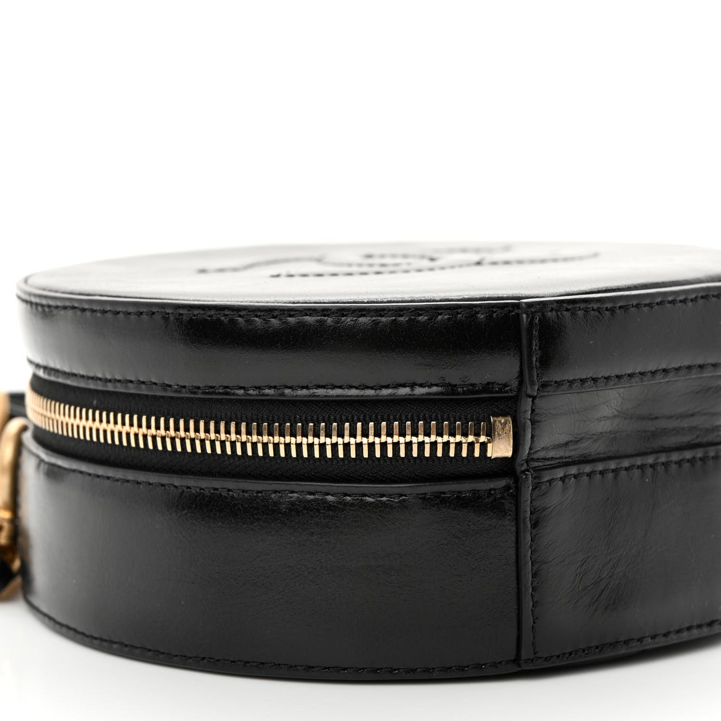 Glazed Calfskin Round As Earth Evening Bag Black