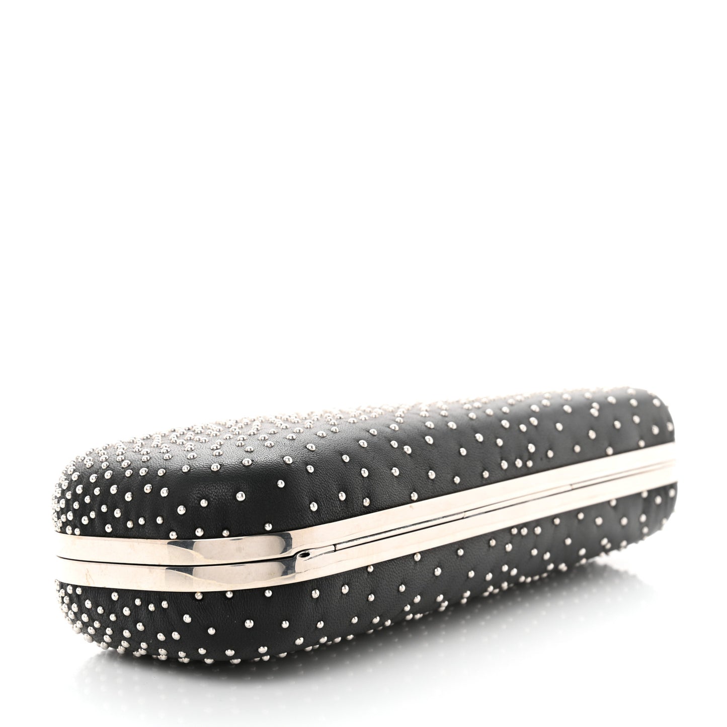 Nappa Studded Skull Knuckle Box Clutch Black