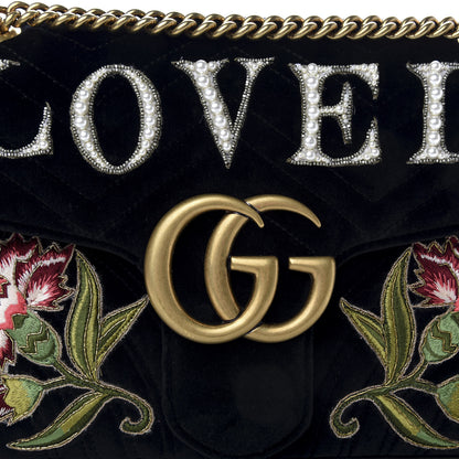 Gucci Velvet Matelasse Loved Embroidered Medium GG Marmont Shoulder Bag Black 10 of 10