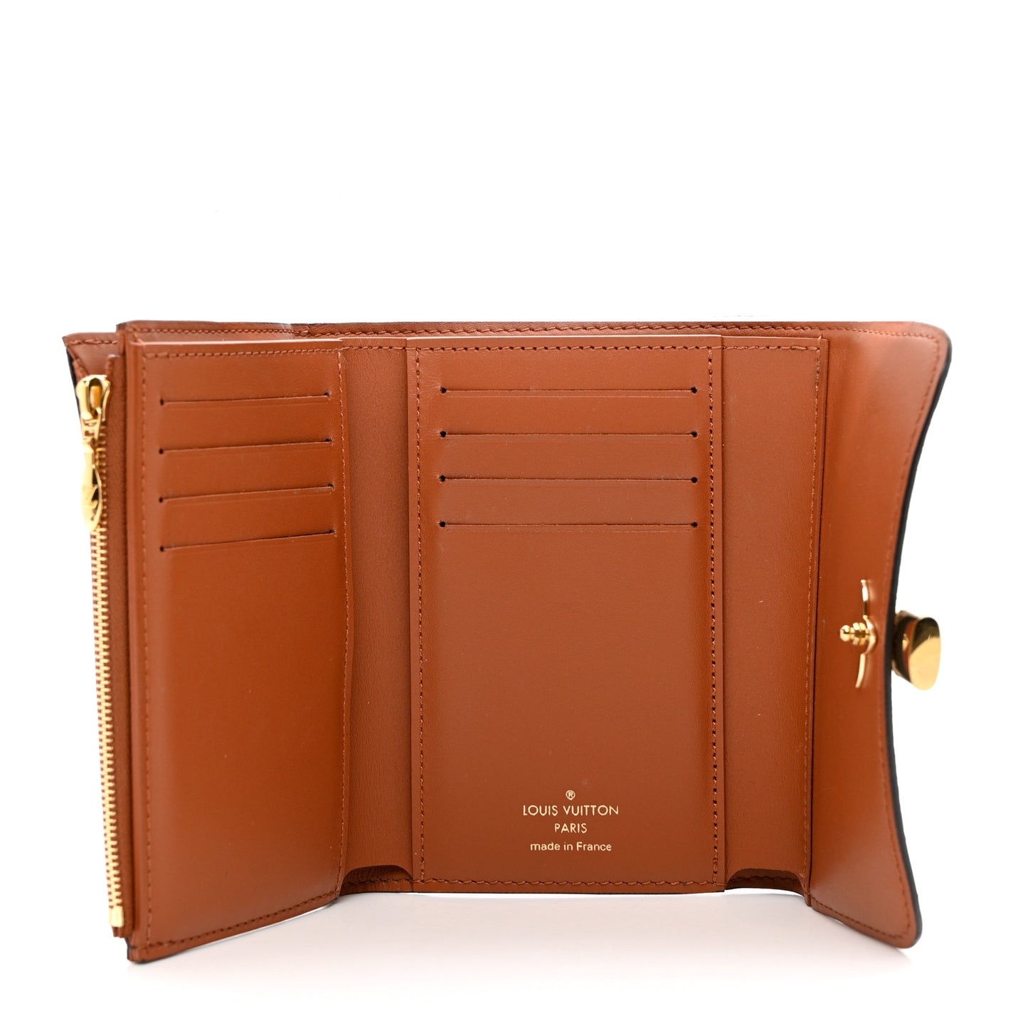 Monogram Flower Lock Compact Wallet Caramel
