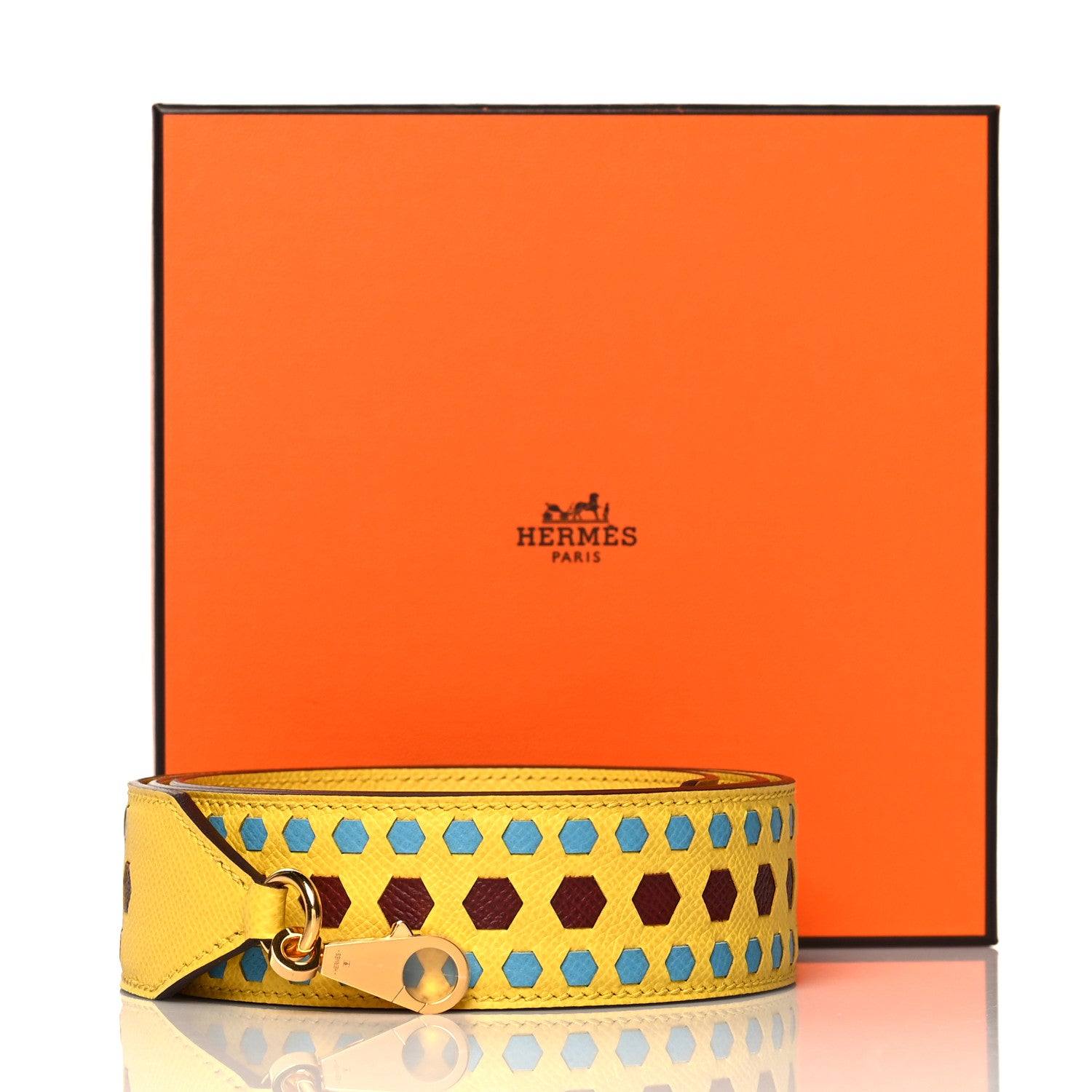 Hermes Epsom 40mm Hexagone Tressage Shoulder Strap Rouge H Jaune de Naples Gold 6 of 6