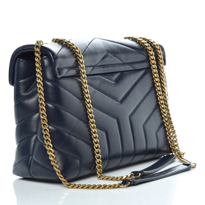 Saint Laurent Calfskin Y Quilted Monogram Small Loulou Chain Satchel Navy 3 of 10