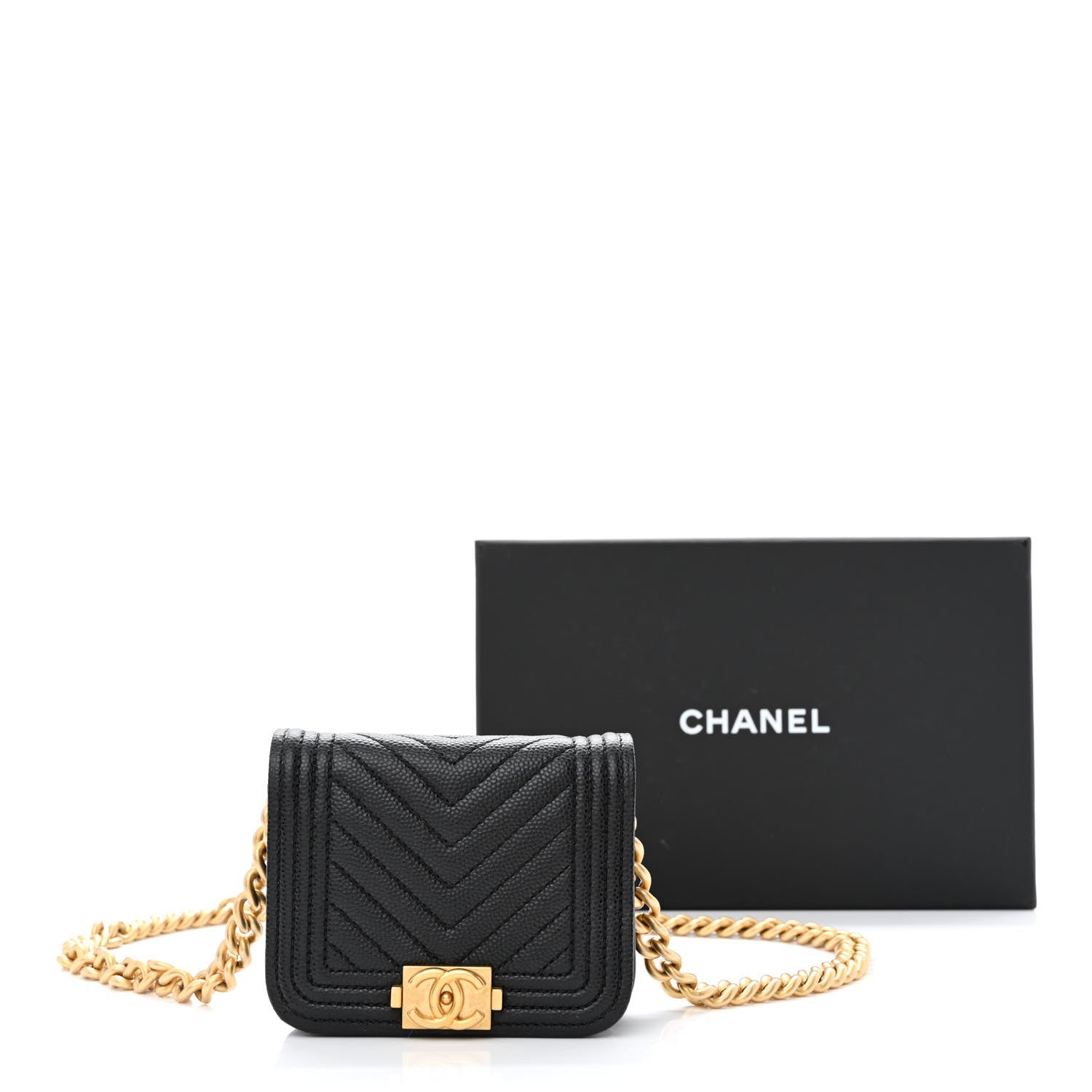 Chanel Caviar Chevron Quilted Boy Flap Waist Belt Bag Black 12 of 12