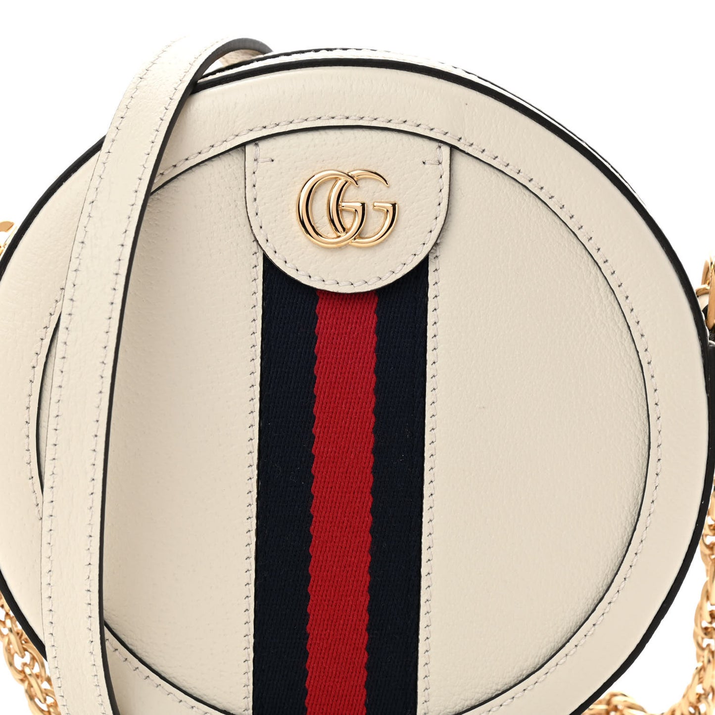 Textured Calfskin Web Mini Ophidia Round Shoulder Bag Mystic White