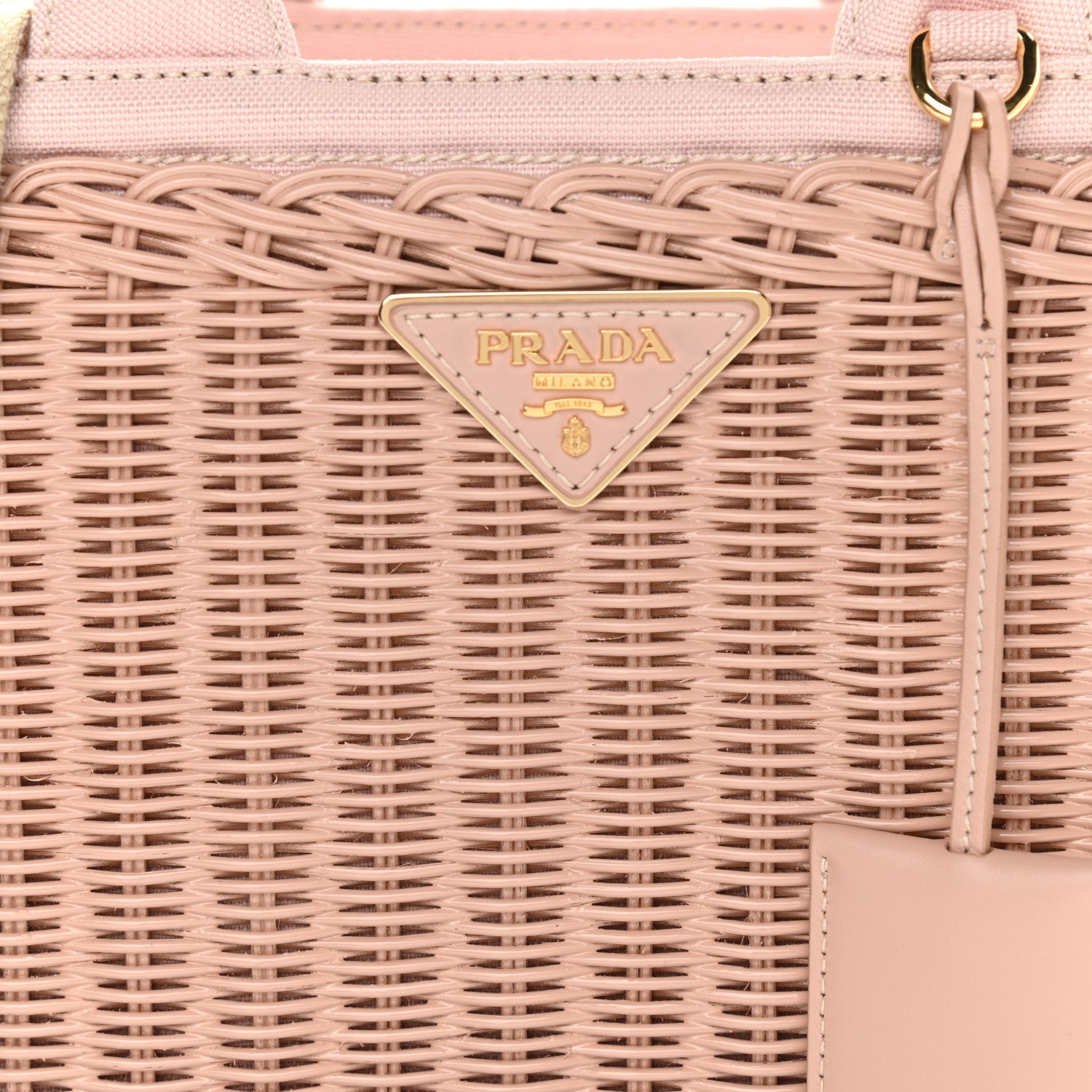 Prada Wicker Canvas Shoulder Bag Pink 12 of 12