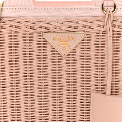 Prada Wicker Canvas Shoulder Bag Pink 12 of 12