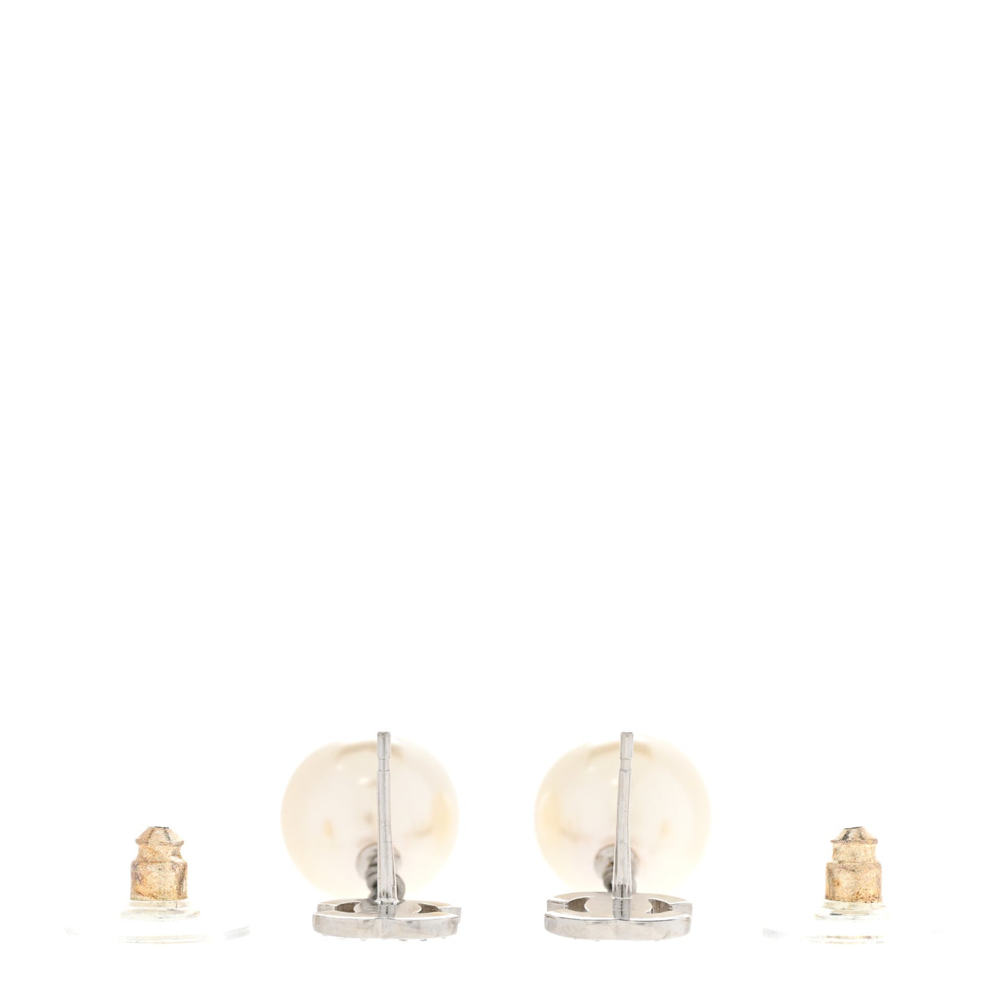 Crystal Pearl CC Drop Earrings Silver Pearly White