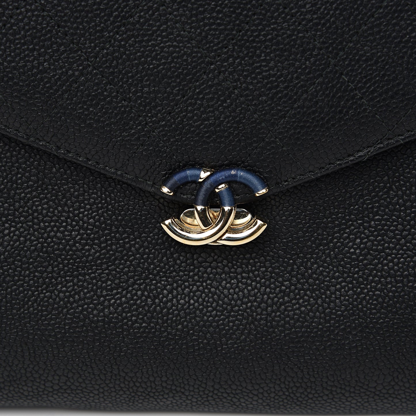 Caviar Quilted CC Box Flap Pouch Black Blue