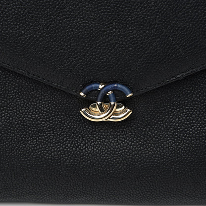 Chanel Caviar Quilted CC Box Flap Pouch Black Blue 7 of 8