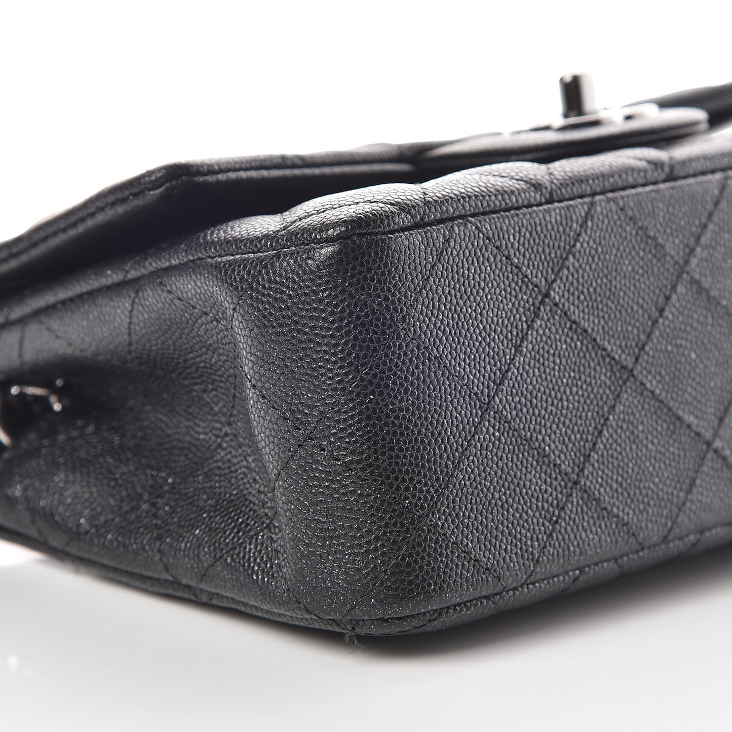 Iridescent Caviar Quilted Mini Rectangular Flap Black