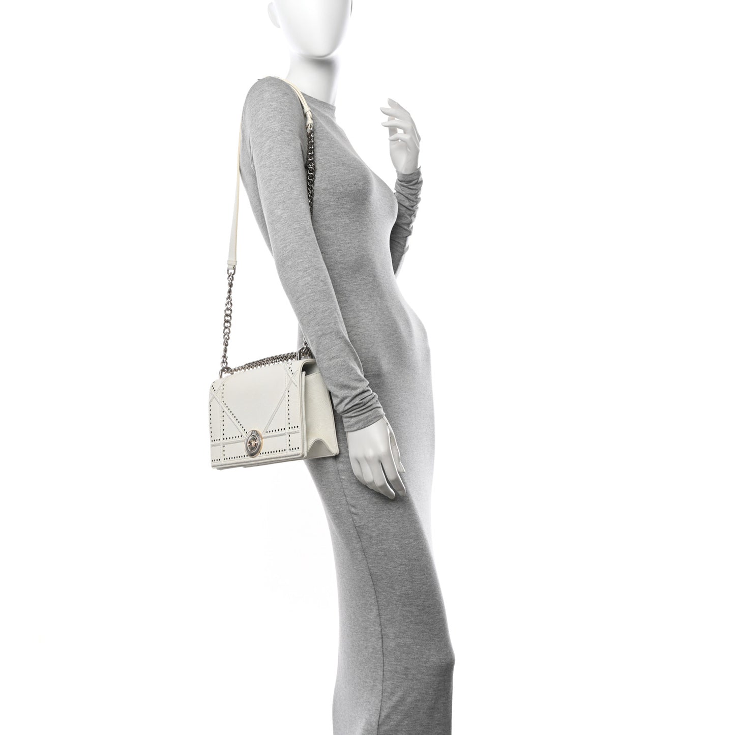 Grained Calfskin Perforated Diorama Flap Bag Latte