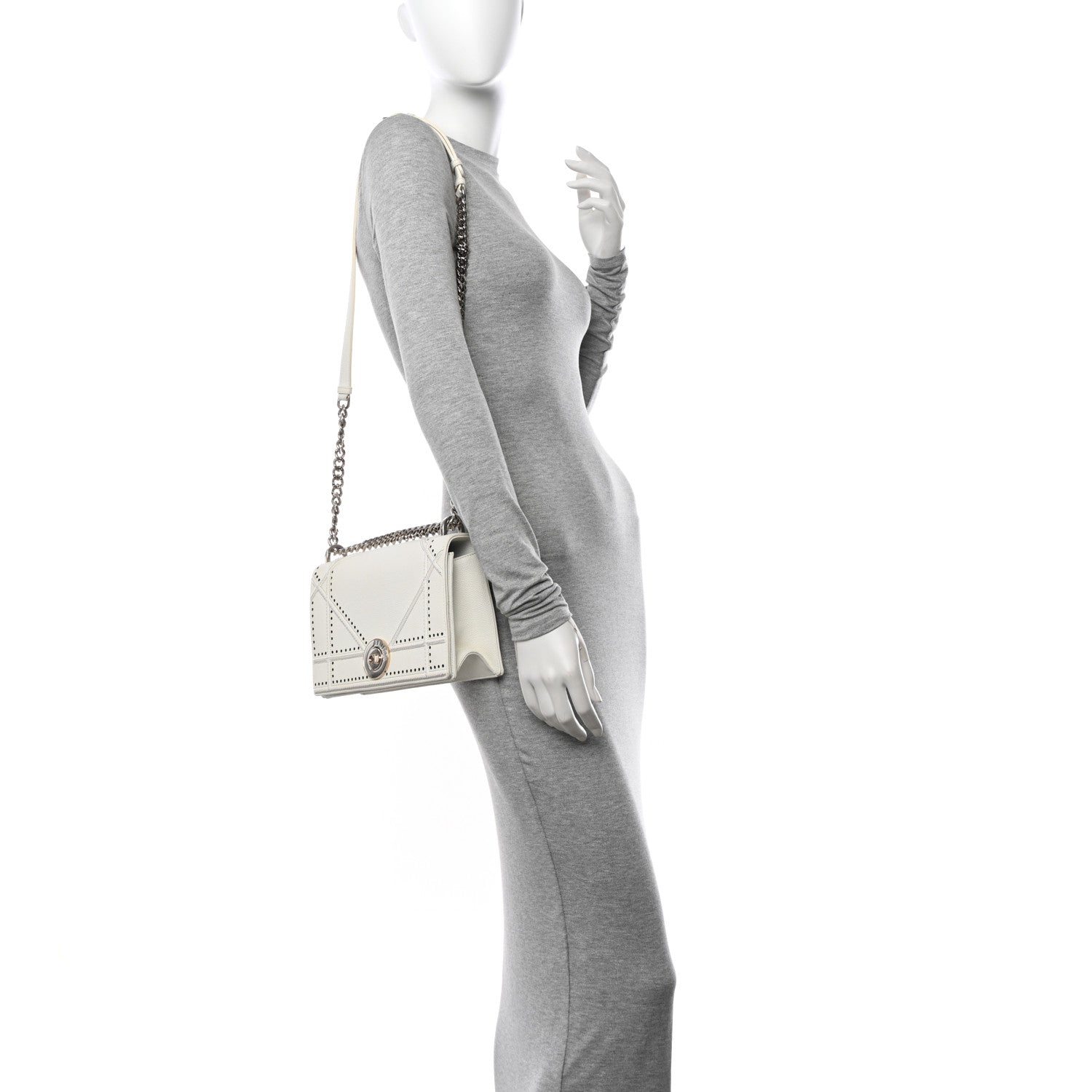 Christian Dior Grained Calfskin Perforated Diorama Flap Bag Latte 2 of 19