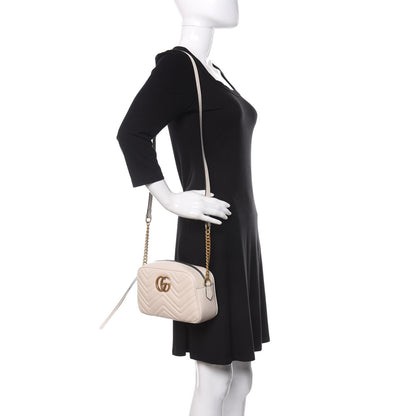 Gucci Calfskin Matelasse Small GG Marmont Chain Shoulder Bag White 2 of 9