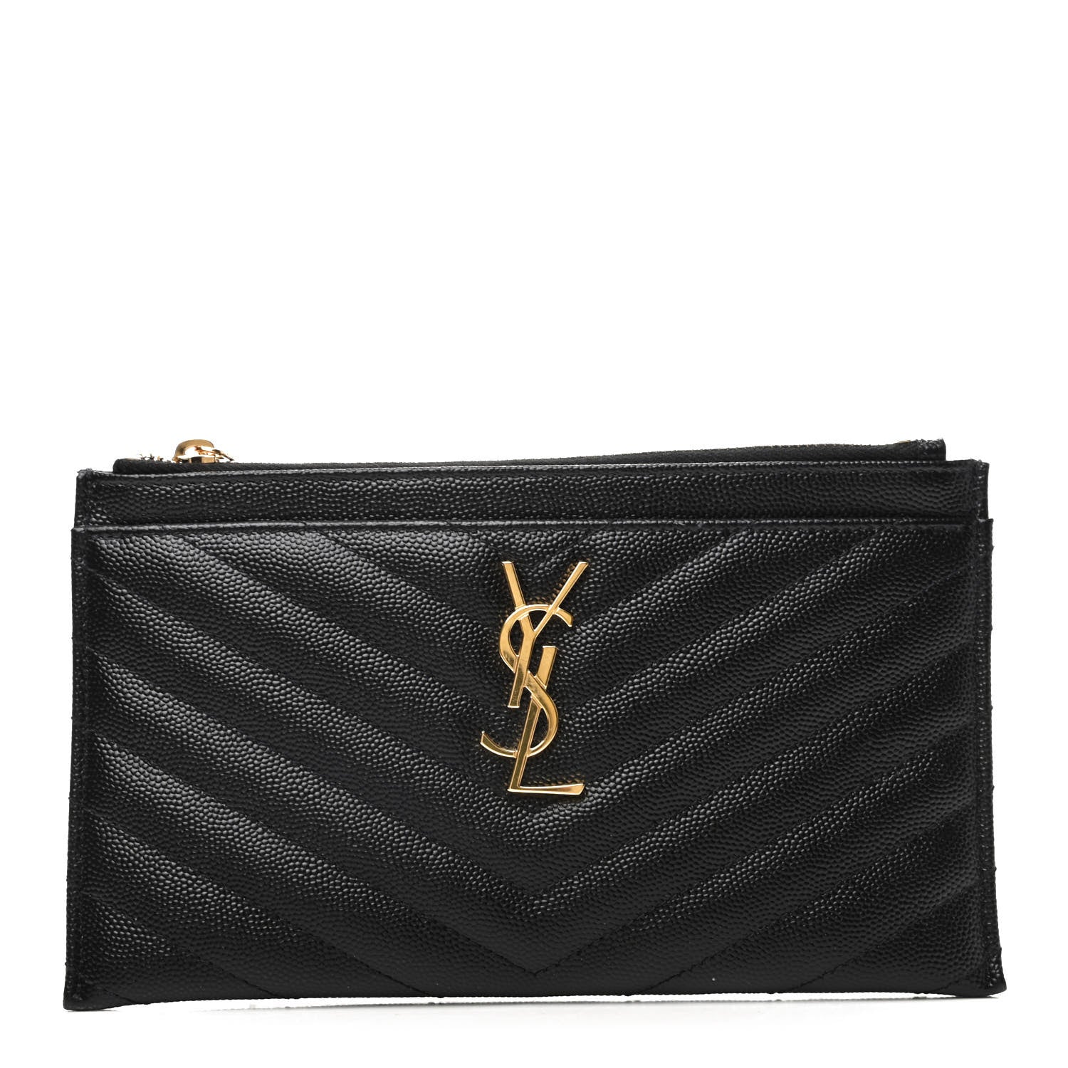 Saint Laurent Grain De Poudre Chevron Monogram Bill Pouch Black 1 of 7