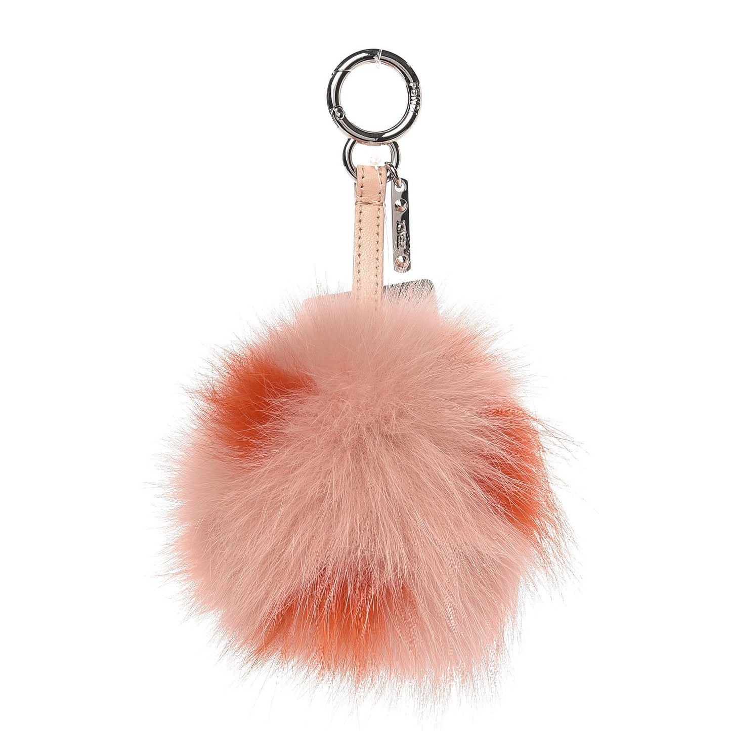 Fox Fur Polka Dot Pom Pom Bag Charm Light Pink Orange