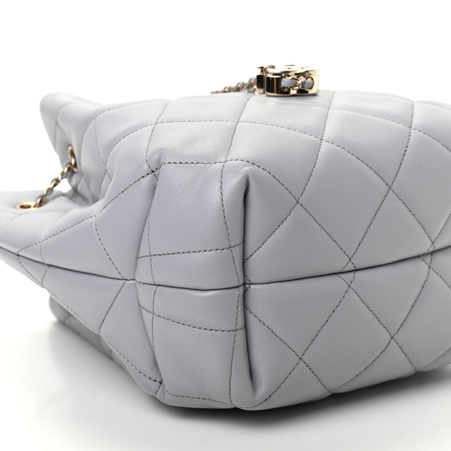 Lambskin Quilted Large CC Drawstring Bag Light Grey