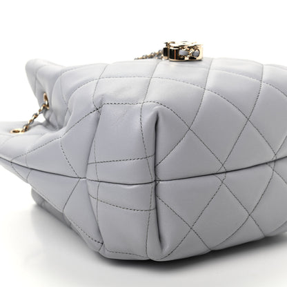 Chanel Lambskin Quilted Large CC Drawstring Bag Light Grey 6 of 10