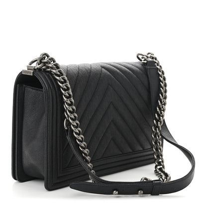 Chanel Caviar Chevron Quilted New Medium Boy Flap Dark Navy Blue 3 of 11