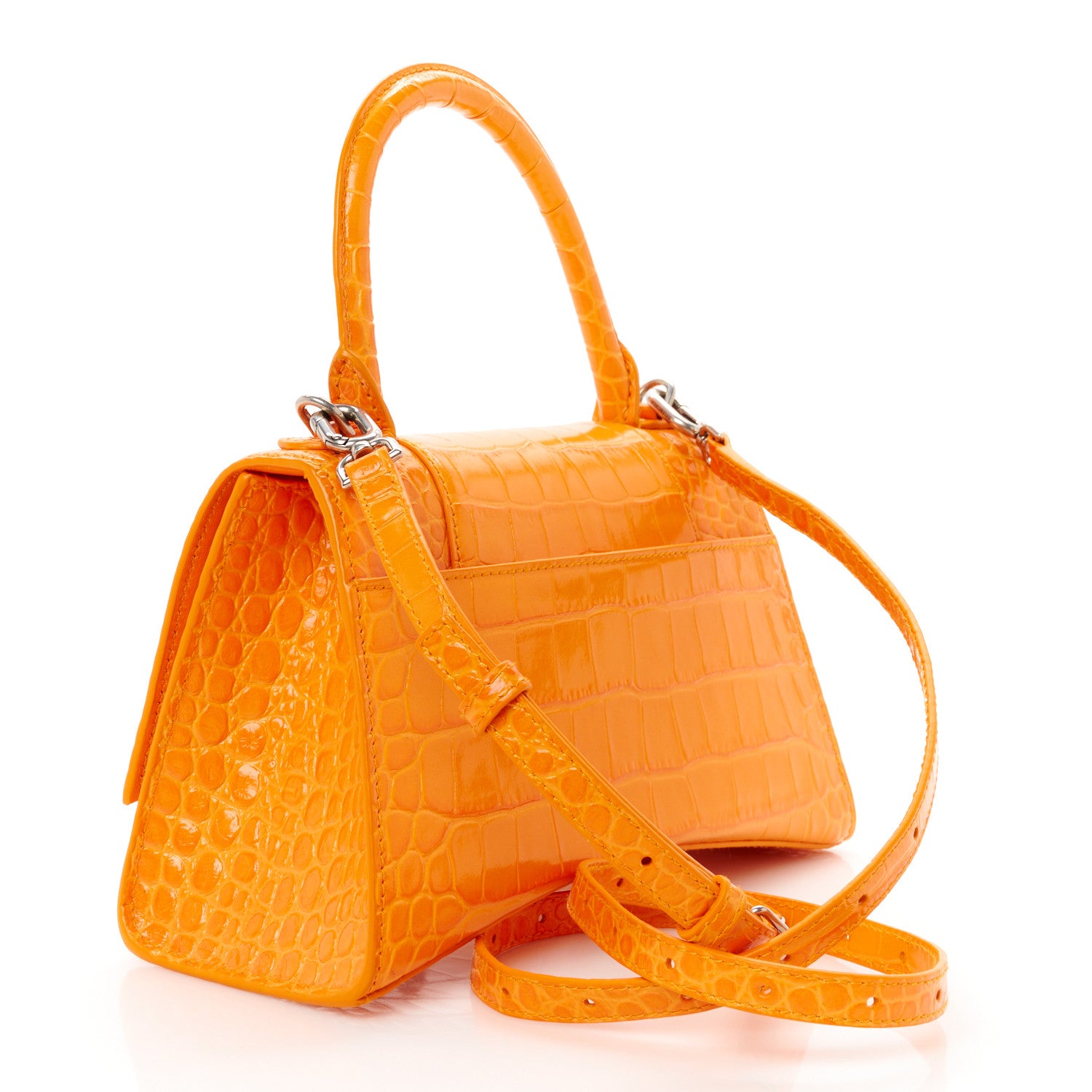 Balenciaga Shiny Calfskin Crocodile Embossed Small Hourglass Top Handle Bag Pop Orange 3 of 12