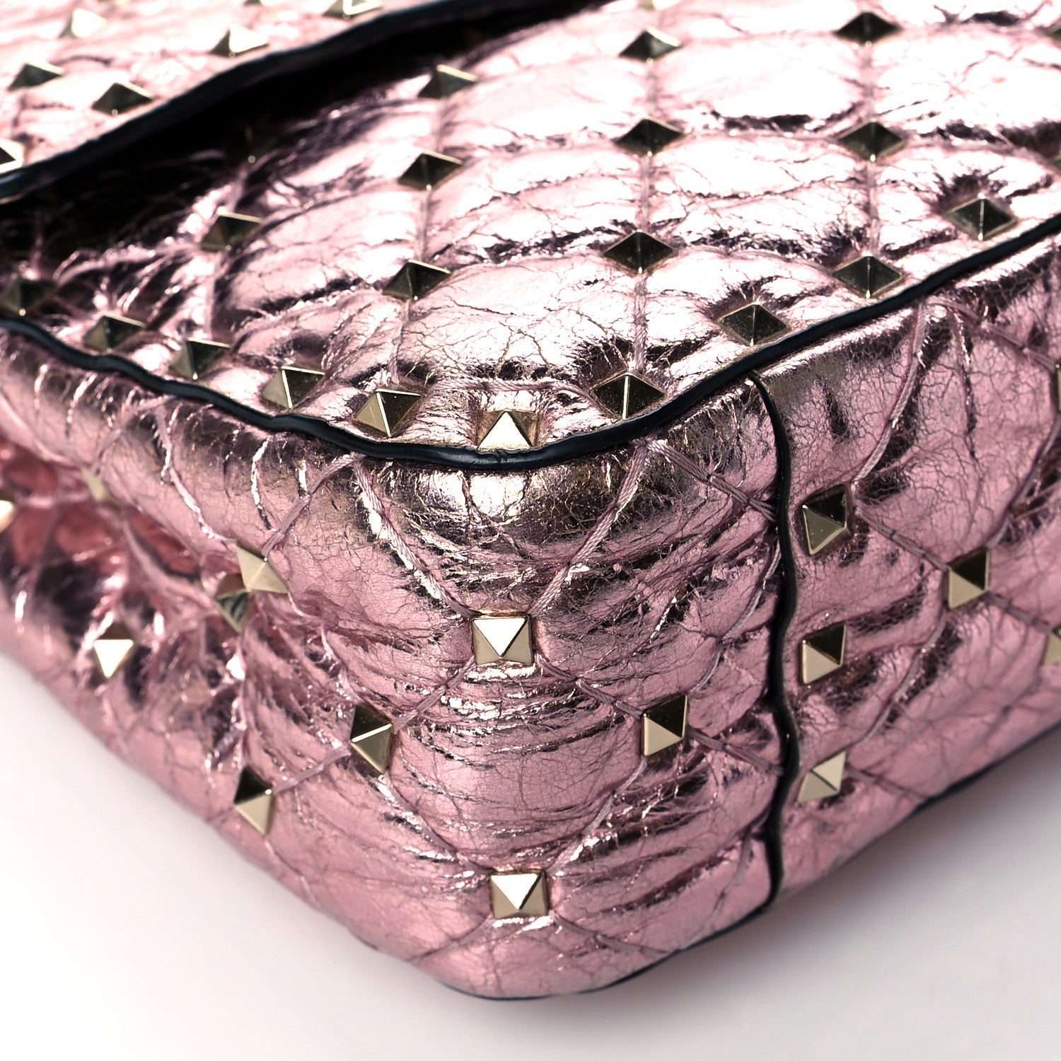 Valentino Garavani Metallic Wrinkled Lambskin Medium Rockstud Spike Shoulder Bag Lipstick 8 of 9
