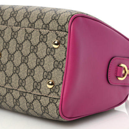 Gucci GG Supreme Monogram Moon Calfskin Small Boston Beige Ebony Hibiscus Red New Rosette 10 of 11