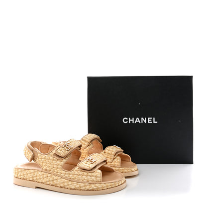 Chanel Braided Fabric Velcro Dad Sandals 37 Beige 10 of 10