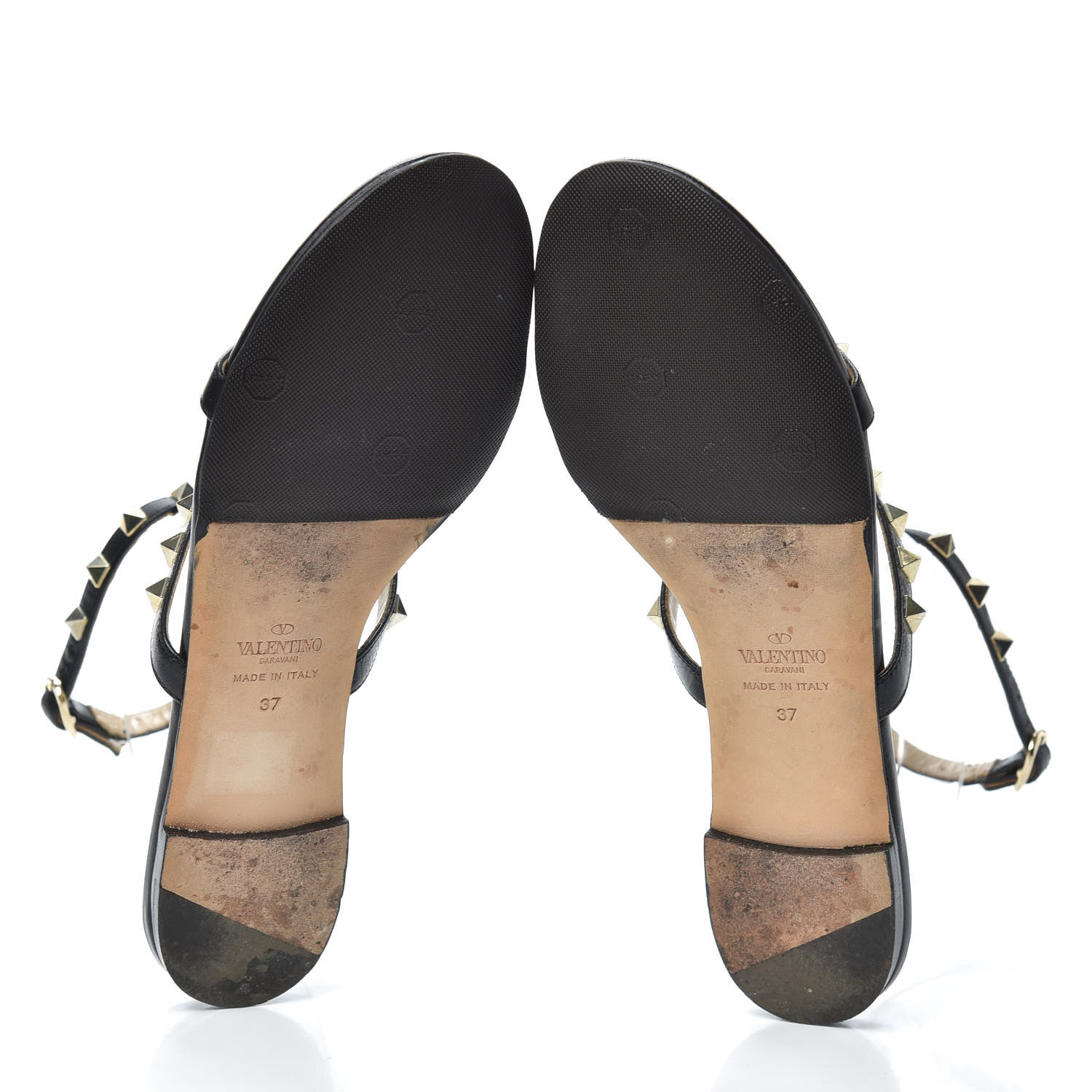 Valentino Garavani Calfskin Rockstud Ankle Strap Flat Sandals 37 Black 7 of 7