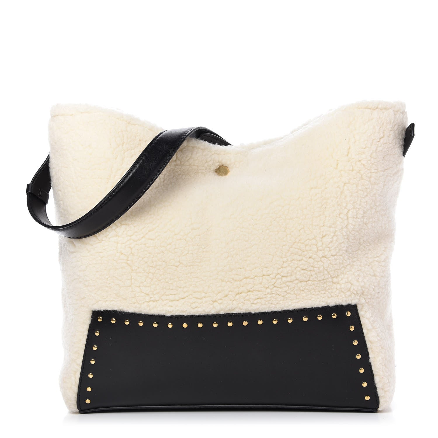 Stella McCartney Eco Alter Nappa Shearling Popper Bucket Bag Black White 1 of 9