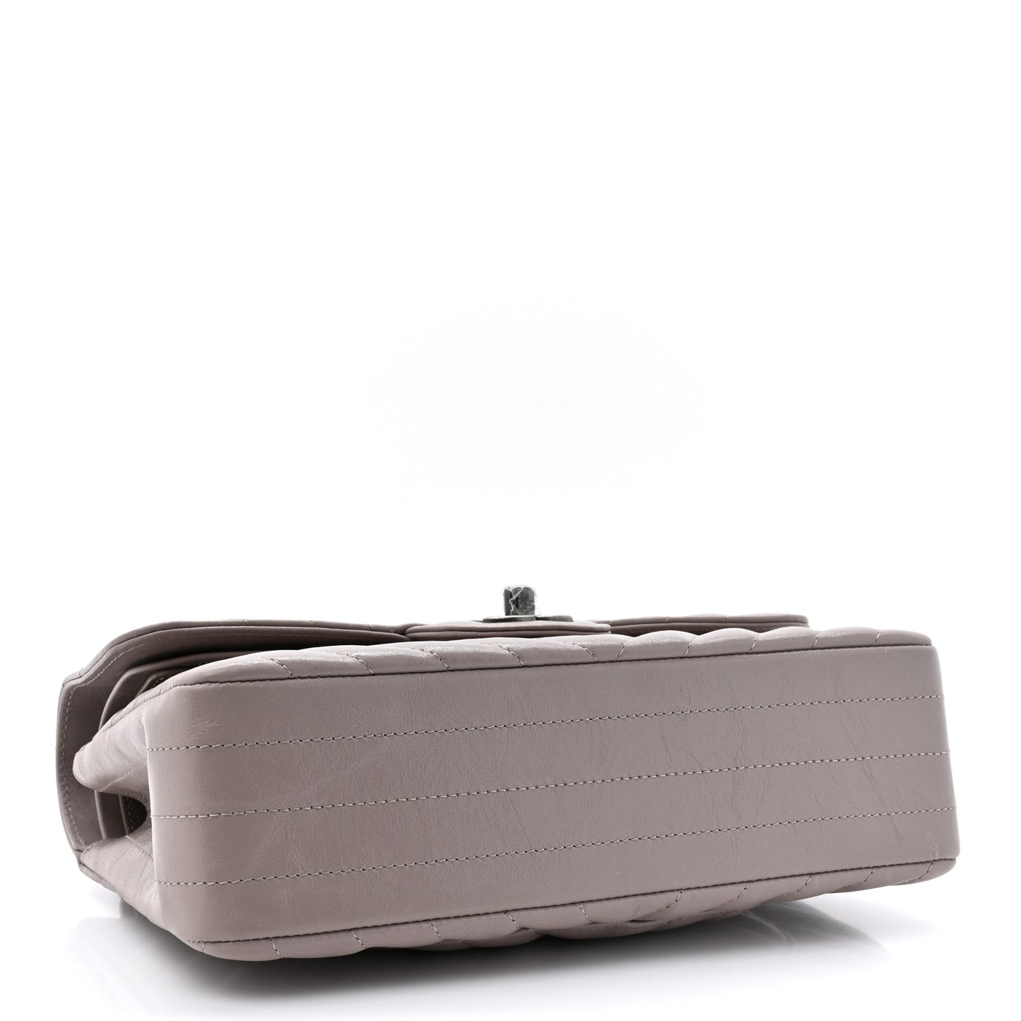 Crumpled Calfskin Chevron Quilted Small Double Flap Grey