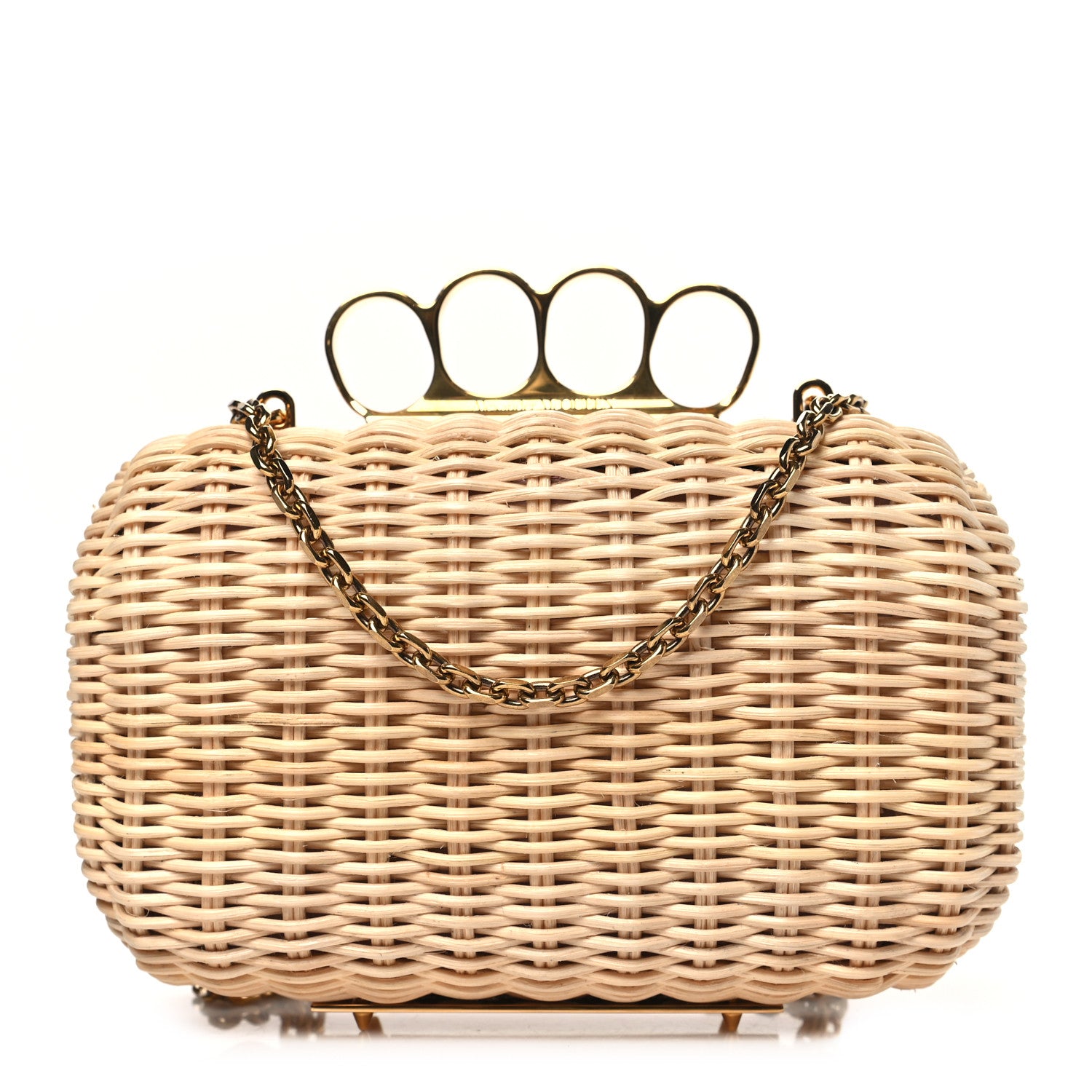 Alexander McQueen Woven Straw Four Ring Chain Knuckle Clutch Natural 1 of 9