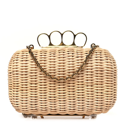 Alexander McQueen Woven Straw Four Ring Chain Knuckle Clutch Natural 1 of 9