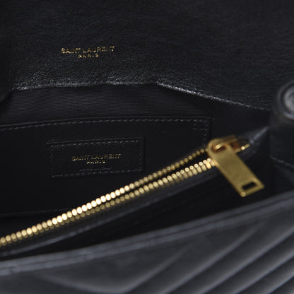 Saint Laurent Sheepskin Matelasse Chevron Monogram Medium College Bag Black 8 of 9