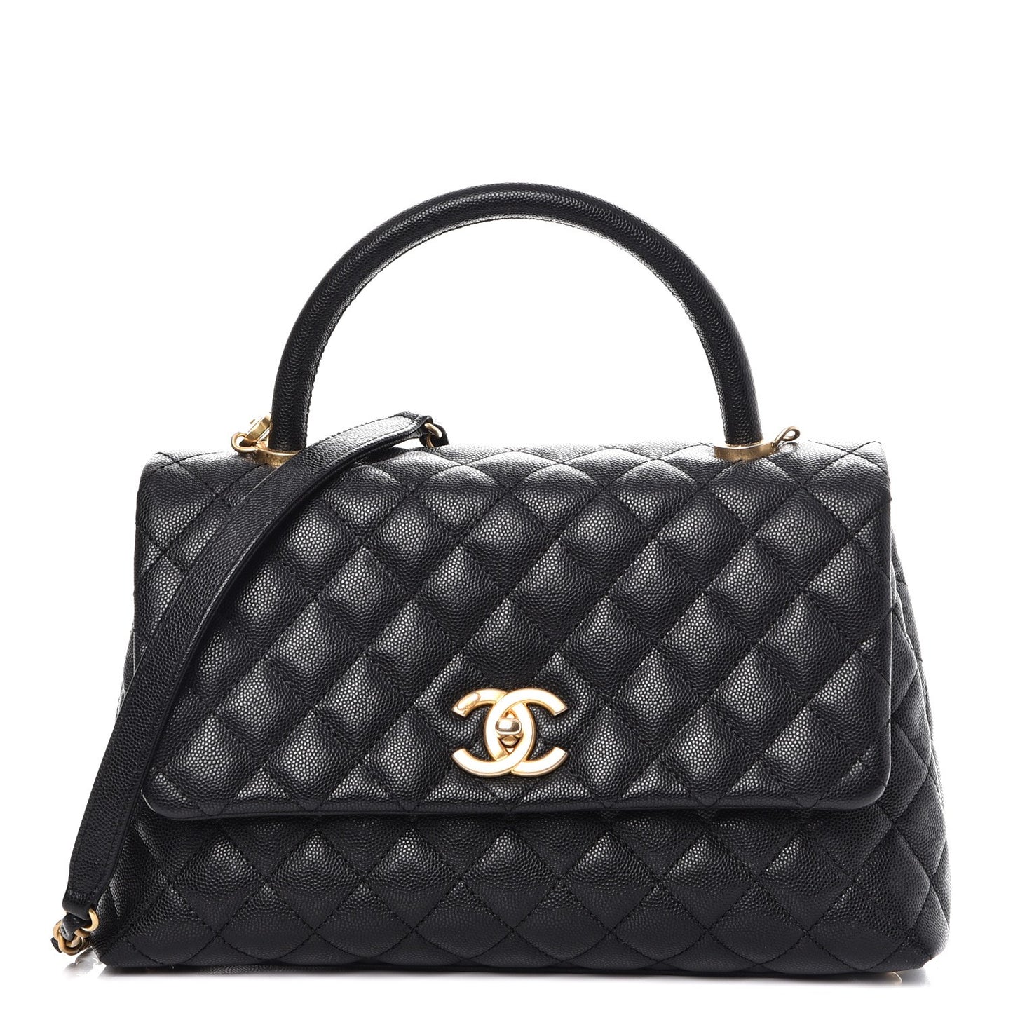 Caviar Quilted Small Coco Handle Flap Black