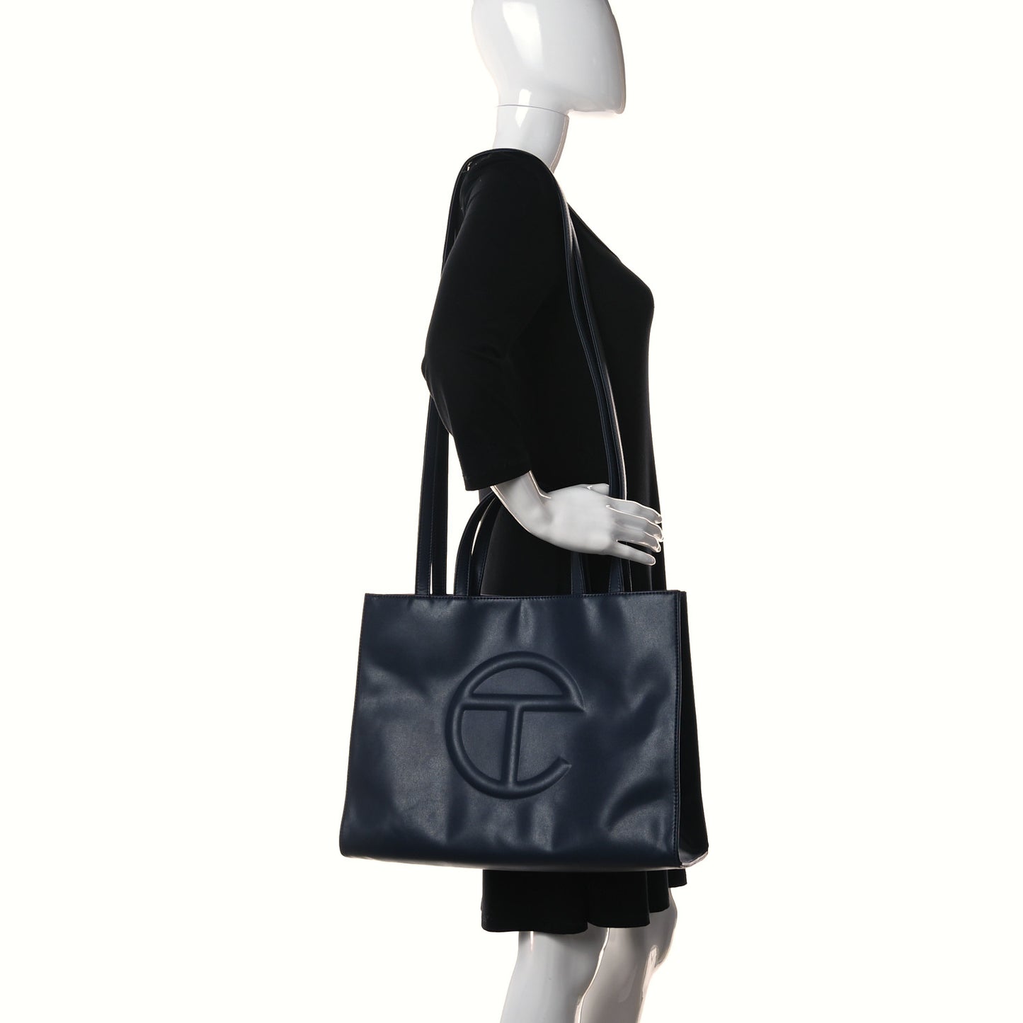 Vegan Leather Medium Shopping Bag Navy