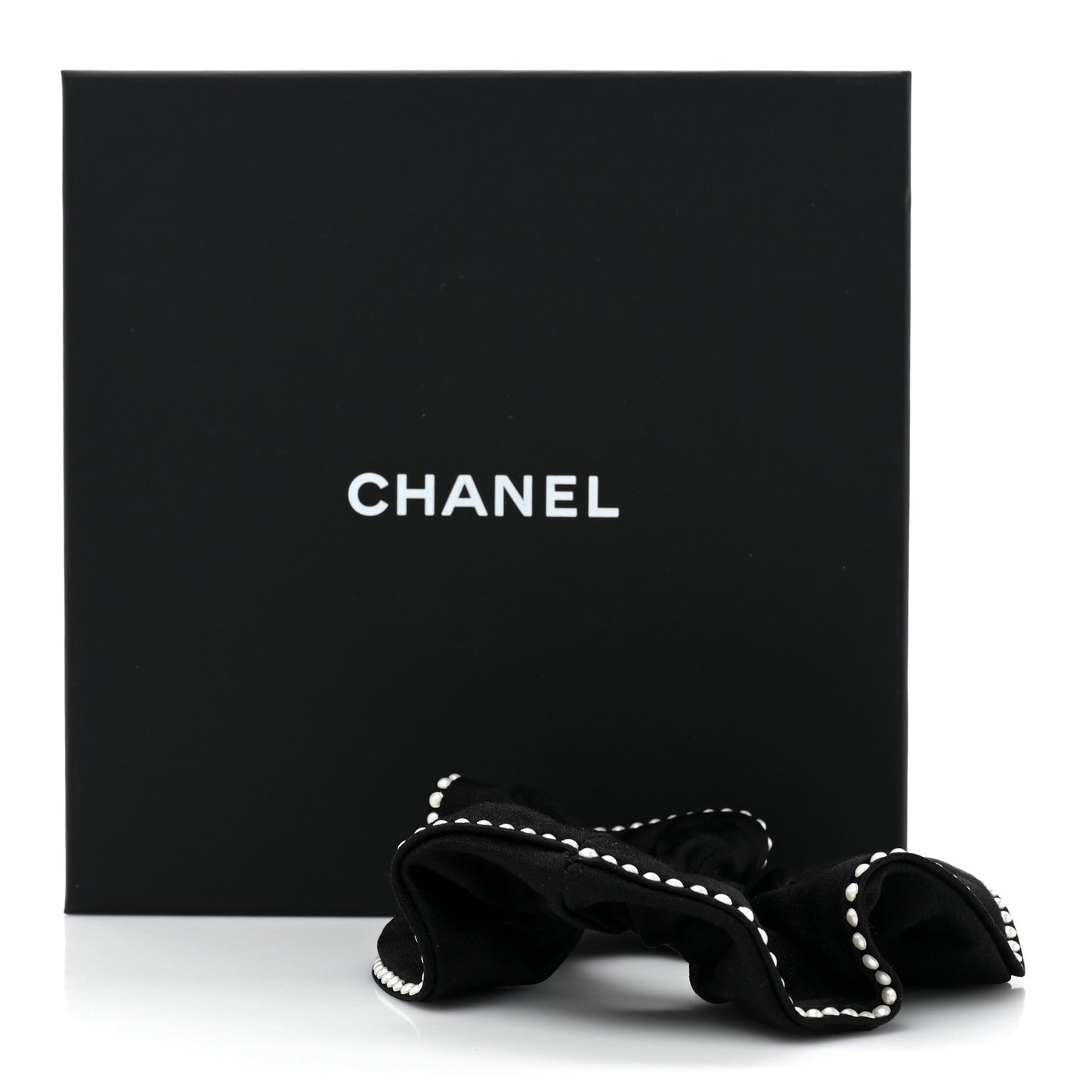 Fabric Pearl CC Hair Scrunchie Black