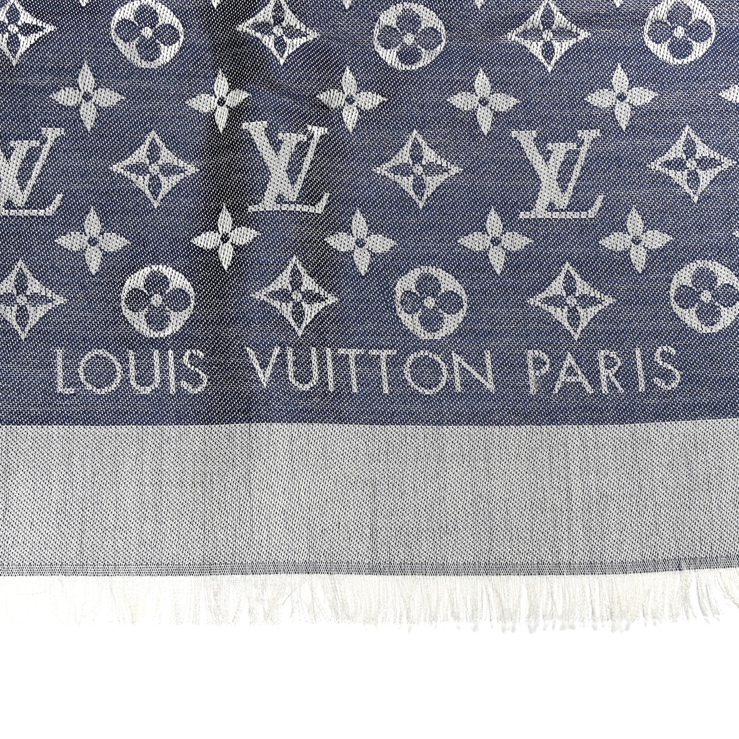 Silk Wool Monogram Denim Shawl Blue
