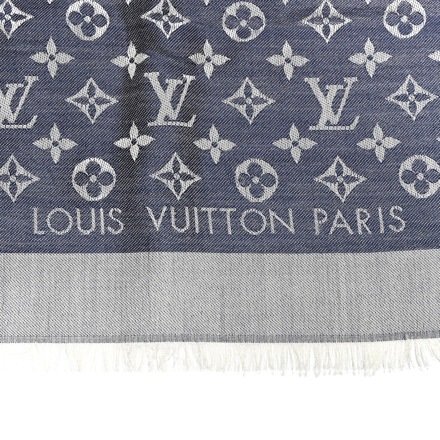 Louis Vuitton Silk Wool Monogram Denim Shawl Blue 2 of 4