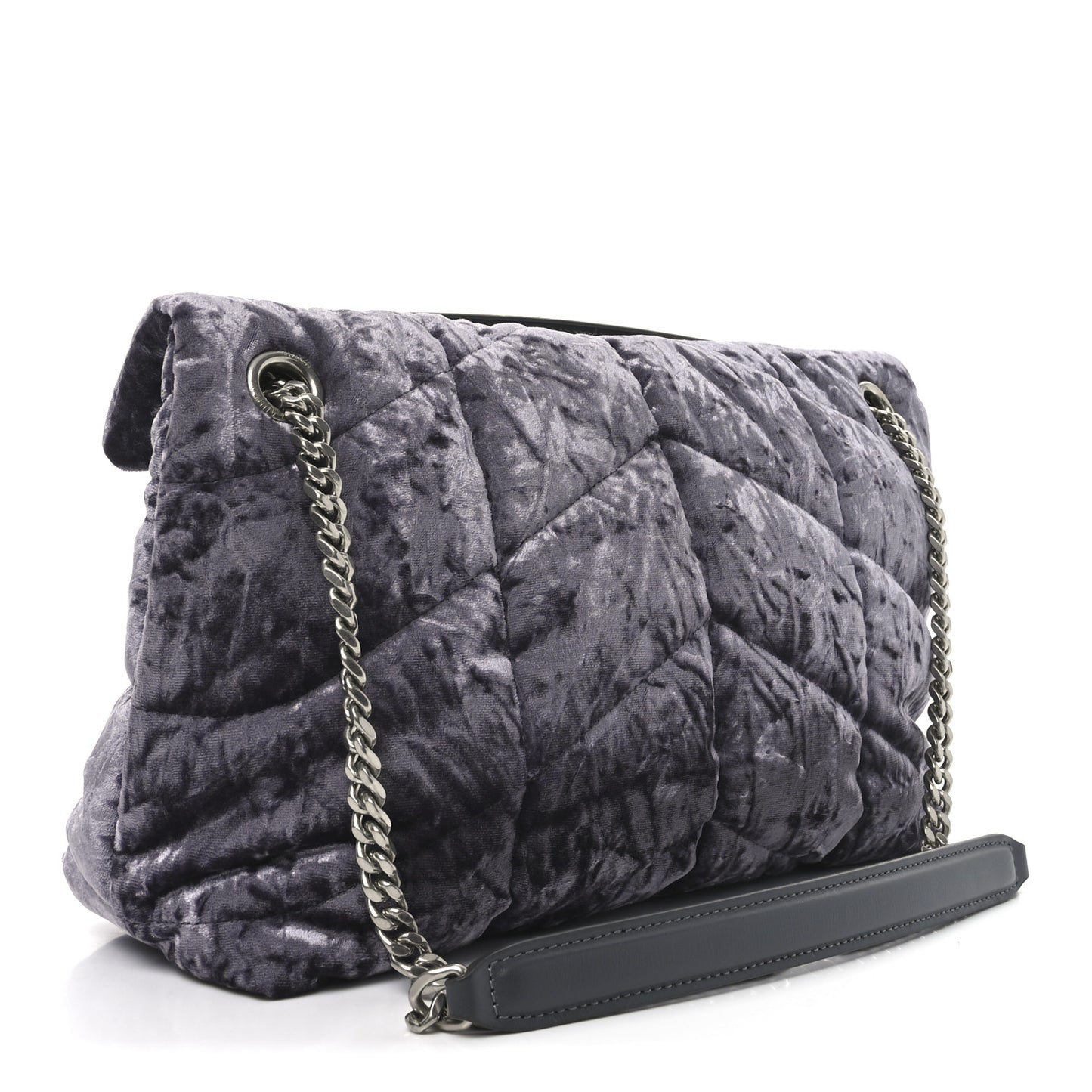 Crushed Velvet Quilted Small Loulou Puffer Monogram Chain Satchel Iron Grey