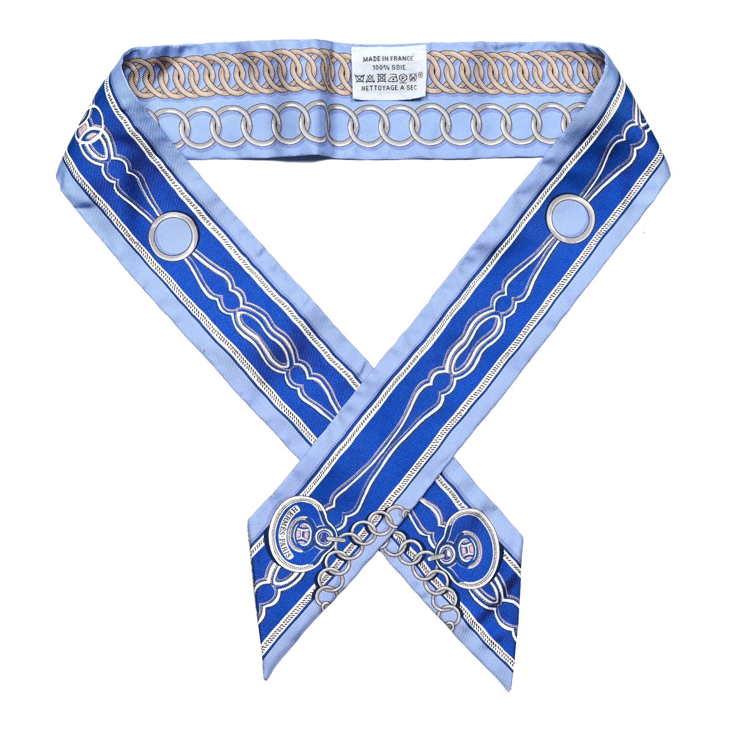 Hermes Silk Maillons Twilly Ciel Bleu Roy Beige 1 of 3